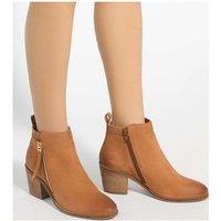Dune London Suede Block Heel Ankle Boots Tan