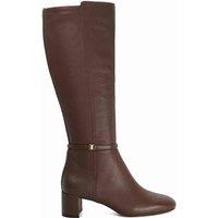 Dune London Leather Block Heel Knee High Boots Dark Brown