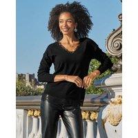 SOSANDAR V Neck Lace Detail Jumper Black