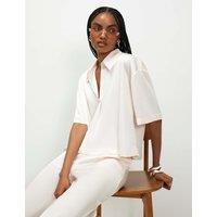 River Island Satin Polo Shirt Cream