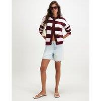 River Island Slogan Striped Button Front Cardigan Burgundy Mix