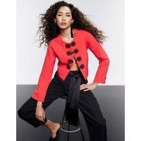 River Island Lightweight Frog Fastening Collarless Jacket Red