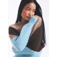 River Island Colour Block Slash Neck Batwing Sleeve Jumper Brown Mix
