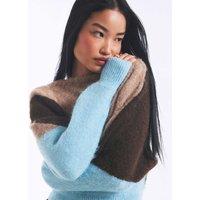 River Island Colour Block Slash Neck Batwing Sleeve Jumper Brown Mix