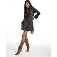 River Island Denim Button Up Mini Swing Dress Brown