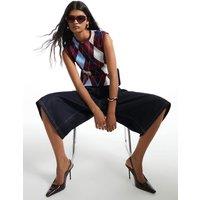 River Island Burgundy Argyle Knit Tank Top Burgundy Mix