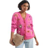 River Island Quirky Embroidered Sweatshirt Cardigan Pink Mix