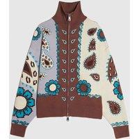 River Island Paisley Zip Through Knitted Cardigan Blue Mix