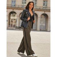 SOSANDAR Side Stripe Wide Leg Trousers With Stretch Khaki Mix