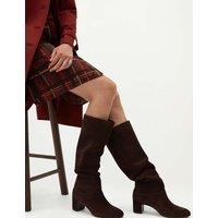 HOBBS Suede Block Heel Knee High Boots Brown