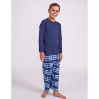 Cyberjammies Cotton Blend Checked Family Christmas Pyjama Set Navy Mix