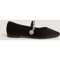 Monsoon Velvet Embellished Ballet Pumps Black