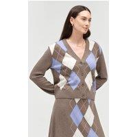 Chinti & Parker Wool Rich Jacquard V Neck Cardigan with Cashmere Brown