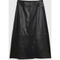 River Island Petite Leather Look Buckle Detail Midi Wrap Skirt Black