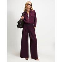 River Island High Waisted Wide Leg Trousers Burgundy