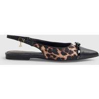 River Island Animal Print Bow Flat Slingback Shoes Brown Mix