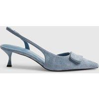 River Island Suede Kitten Heel Slingback Court Shoes Blue