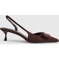 River Island Suede Kitten Heel Slingback Court Shoes Brown