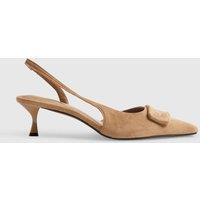 River Island Suede Kitten Heel Slingback Court Shoes Beige