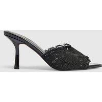 River Island Faux Leather Peep Toe Mule Sandals Black
