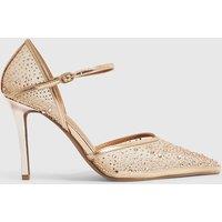 River Island Embellished Ankle Strap Stiletto Court Shoes Gold Mix