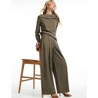 River Island Pinstripe Pleat Front Straight Leg Trousers Khaki Mix