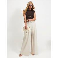 River Island High Waisted Wide Leg Trousers Cream