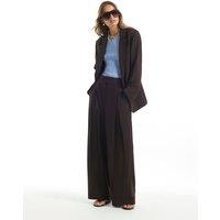 River Island Crepe Pleat Front Wide Leg Trousers Dark Brown