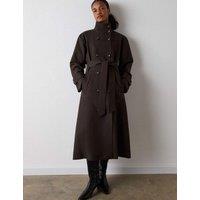 Whistles Pure Cotton Funnel Neck Longline Trench Coat Dark Brown