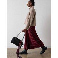 Whistles Satin Pleated Midi Skirt Burgundy