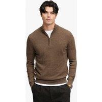 Superdry & Co Cotton Rich Half Zip Jumper with Wool Brown