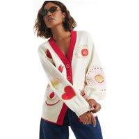 River Island Pure Cotton Embroidered Cardigan Cream Mix
