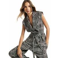 River Island Checked Collared Tie Detail Shirt Brown Mix