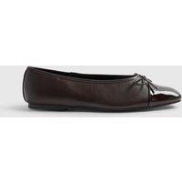River Island Toe Cap Bow Slip On Ballet Pumps Dark Brown