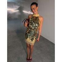 Never Fully Dressed Polyester Rich Sequin Mini Slip Skirt Gold Mix
