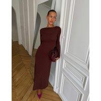 Never Fully Dressed Mesh Embellished Round Neck Midi Dress Brown