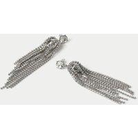 M&S Mega Crystal Tassel Earrings Silver