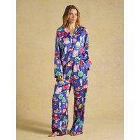 Joules Printed Satin Two Piece Pyjama Set Blue Mix