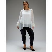 Live Unlimited London Fringe Cuff Overlay Hanky Hem Blouse Ecru
