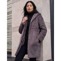 Roman Petite Faux Sheepskin Reversible Hooded Coat Taupe