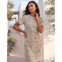 Roman Textured Stretch Knee Length Shift Dress Tan