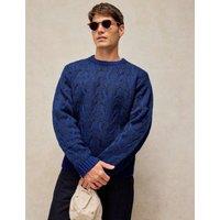 White Stuff Wool Rich Cable Crew Neck Jumper Blue Mix