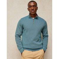 White Stuff Pure Cotton Half Zip Funnel Neck Jumper Teal