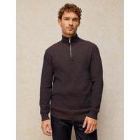 White Stuff Pure Cotton Half Zip Funnel Neck Jumper Brown
