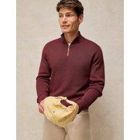 White Stuff Pure Cotton Half Zip Funnel Neck Jumper Red