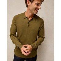 White Stuff Pure Merino Wool Knitted Polo Shirt Dark Green