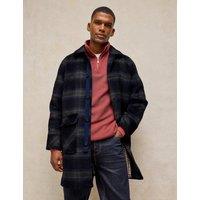 White Stuff Check Utility Overcoat with Wool Navy Mix
