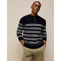 White Stuff Striped Henley Jumper Navy Mix