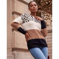 Roman Animal Print Colour Block Jumper Camel
