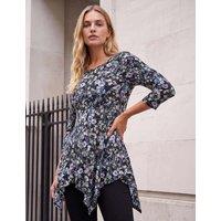 Roman Stretch Jersey Floral Print Asymmetric Top Purple Mix